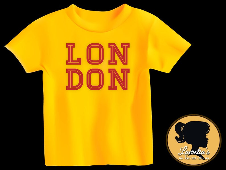 May include: Yellow t-shirt with the word "LONDON" printed in red.