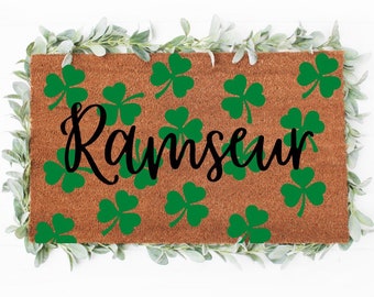 Shamrock Doormat | Personalized Doormat | Last Name Doormat | St. Patricks Day Doormat | Doormat | Cute Doormats | Farmhouse Decor |