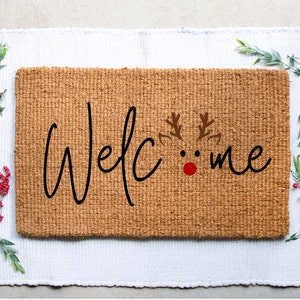 Welcome Reindeer Doormat, Christmas Doormat, Cute Doormat, Holiday Doormats, Christmas Decor, Farmhouse Decor image 1