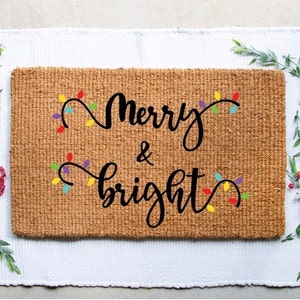 Merry & Bright Doormat - Christmas Doormat - Cute Doormat, Holiday Doormats, Christmas Decor, Farmhouse Decor