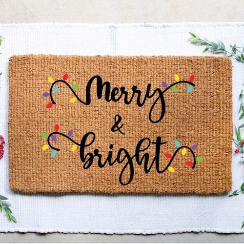 Merry & Bright Doormat Christmas Doormat Cute Doormat Etsy