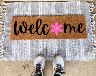 Daisy Mini Doormat | Welcome Doormat | Skinny Doormat | Small Doormat | Kids Doormat | Small Welcome Doormat