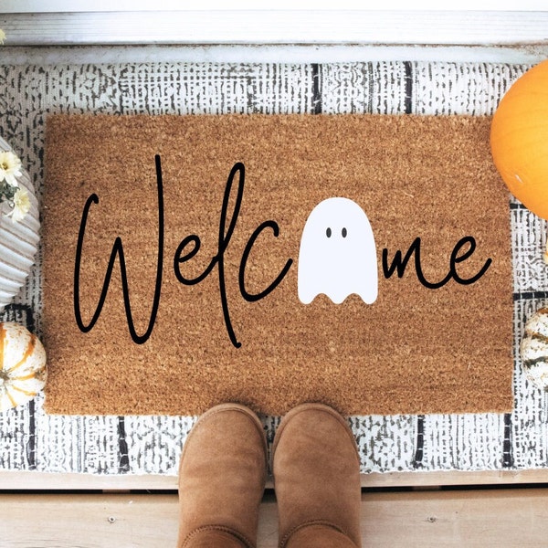 Welcome Ghost Doormat- Ghost Doormat - Fall Doormat - Halloween Doormat - Halloween - Home Decor - Custom Doormat - Fall Decor