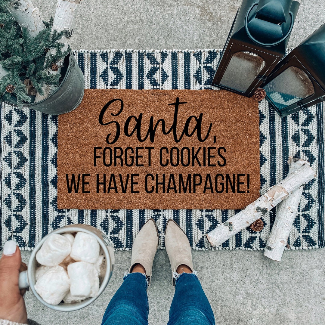 Santa, Cookies We Have Champagne Christmas Doormat cute Doormat