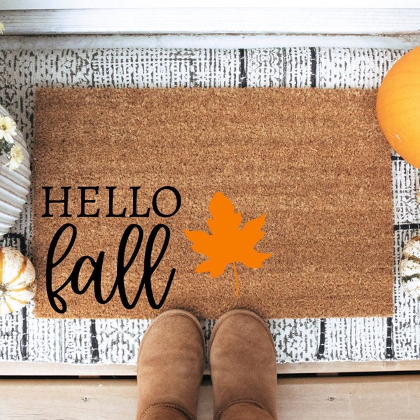 Hello Fall Doormat | Fall Doormat |  Doormat | Home Decor | Fall Decor | Front Porch Decor | Leaf Doormat