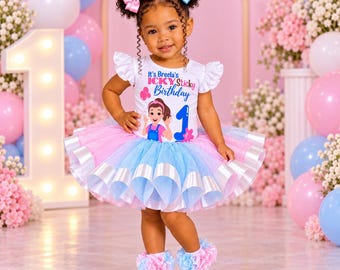 Conjunto de cumpleaños para niños pequeños de MSR / Tutú con lazo y camiseta personalizada (tallas 12 M-4T)
