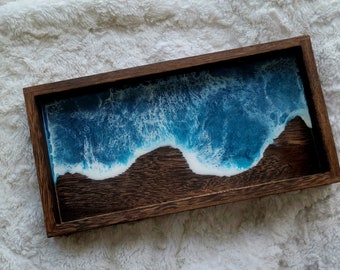 Resin Ocean Paulownia Wood Catchall Tray