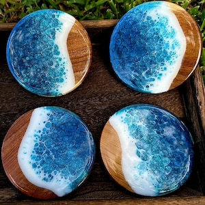 Resin and Wood Ocean Coaster Set