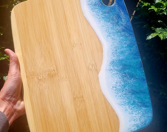 Bamboo Charcuterie/ Cutting Board 3D Ocean Resin Waves