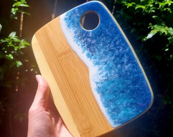 Bamboo Charcuterie/ Cutting Board 3D Ocean Resin Waves