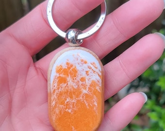 Orange Bamboo Resin Ocean Wave Keychain – Sustainable Beach Accessory