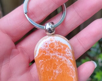 Orange Bamboo Resin Ocean Waves Keychain – Sustainable Nature Charm