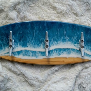 Resin Ocean Bamboo Towel/ Coat Rack Boat Cleats with 3D Ocean Waves