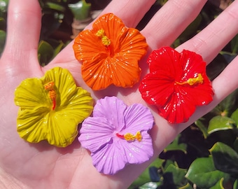 Tropical Hibiscus Flower Polymer Clay Refrigerator Magnets Set of 2, 4, 6 Mix and Match