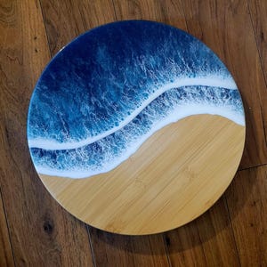 Lazy Susan Resin Ocean Bamboo Wood Charcuterie Board/ Beach House Decor