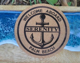Personalized Boat Name Cork Coaster , Custom Marine Beverage Coaster