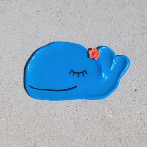 Tropical Blue Whale Jewelry Dish with Hibiscus Flower/ Polymer Clay and Resin/ Birthday Gift READY TO SHIP!