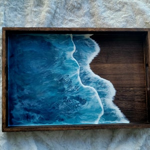 Resin Ocean Tray with Handles Paulownia Wood