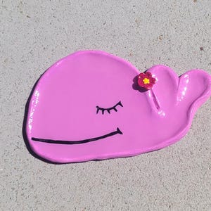 Tropical Pink Whale Jewelry Dish with Hibiscus Flower/ Polymer Clay and Resin/ Birthday Gift READY TO SHIP!