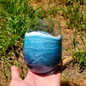 Resin Ocean Stemless Wine Glasses 17 oz/ Birthday Gift,  Housewarming, Anniversary