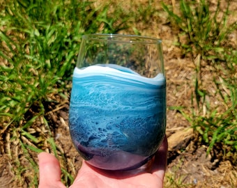 Resin Ocean Stemless Wine Glasses 17 oz/ Birthday Gift,  Housewarming, Anniversary