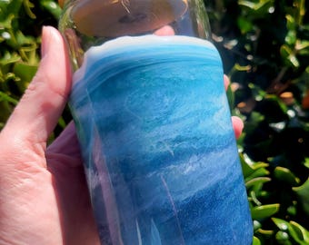 Resin Ocean Tumbler with Bamboo Lid & Glass Straw, Beach Barware