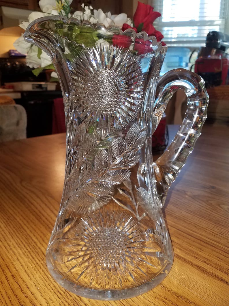 1920's Vintage Cut Lead Crystal Water Pitcher Etsy