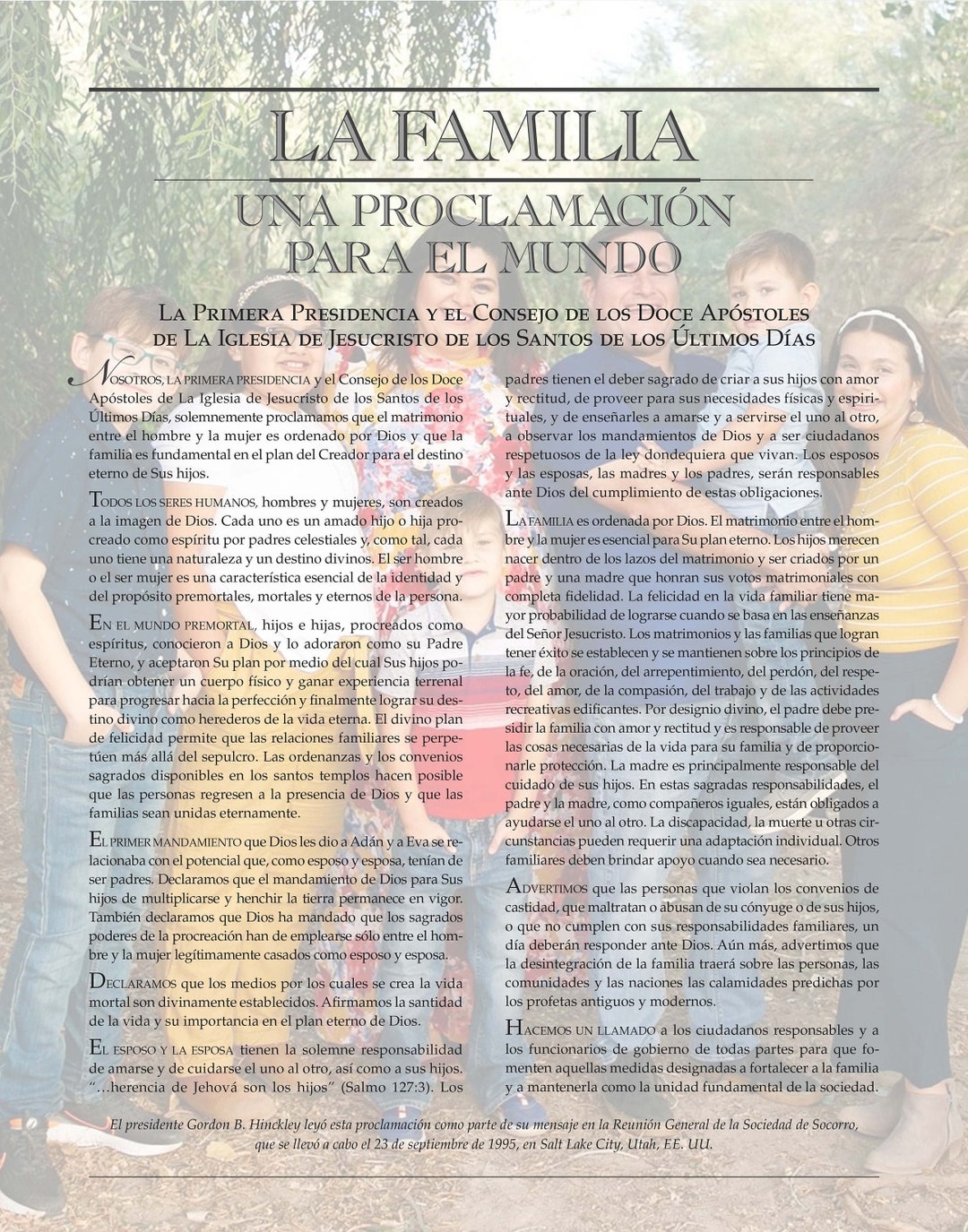 La Familia Poster Una Proclamacion Para El Mundo Con Tu Foto Original