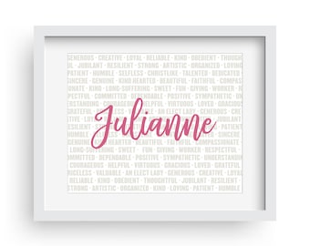 Affirmations Poster - Custom Name Poster- Word Cloud Poster - Children's Room Poster - Portrait