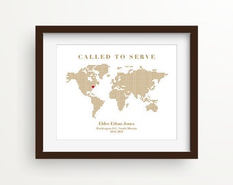 Custom Missionary Map Poster-Called to Serve-Missionary tribute-Missionary memento-Mission farewell