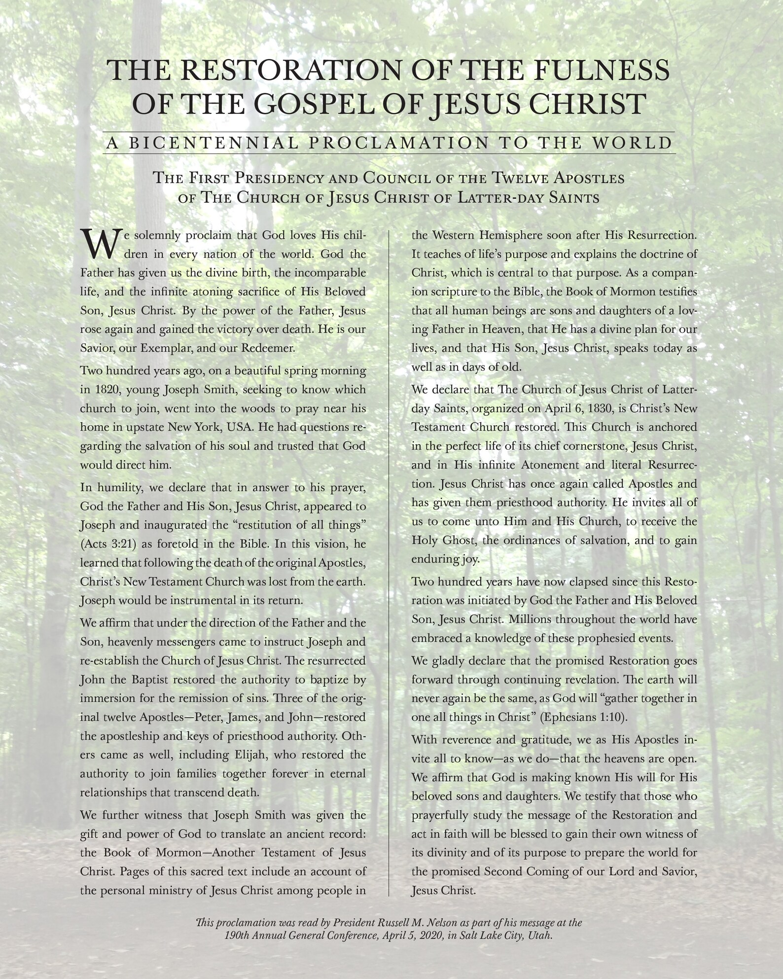 The Restoration Proclamation / LDS / Proclamation Print - Etsy UK