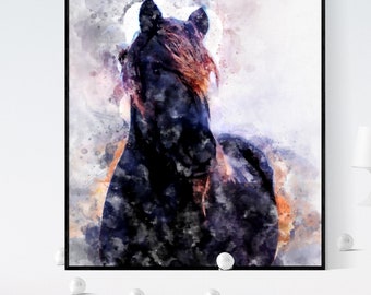 Abstract Painting, Abstract  Art, Modern Art, Abstract Print, watercolour Horse , Black Horse