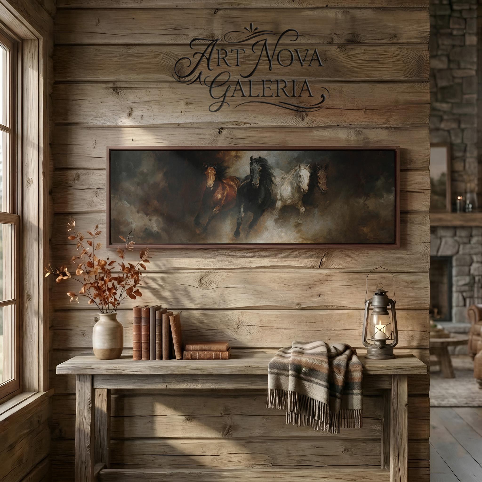 Running Horses Art - Panoramic Canvas Wall Art Masculine Moody Decor - Etsy