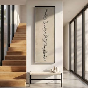 Minimalistisches, modernes, skandinavisches Boho-Wandbild mit feinen Linien, botanischen Motiven und hoher, schmaler Optik