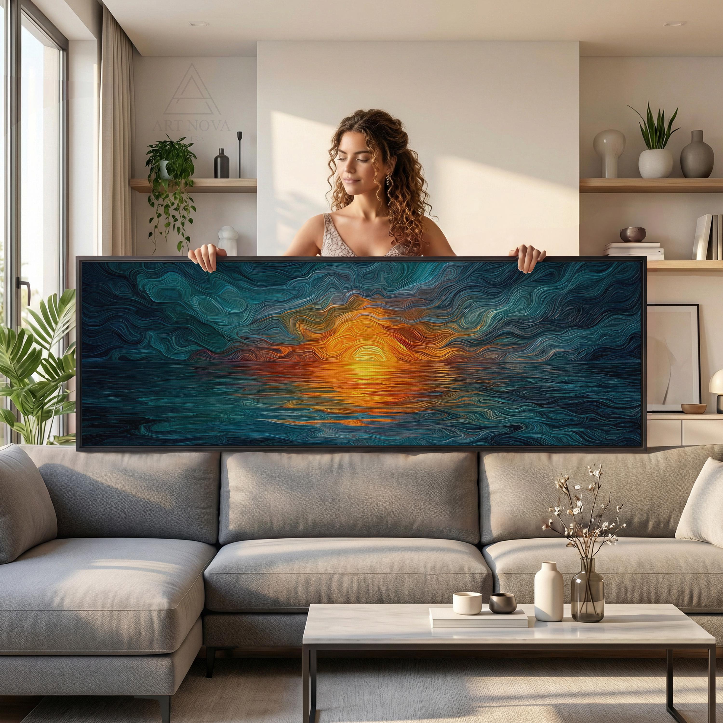 Abstract Sunset Panoramic Canvas Wall Art – Colorful Modern Wide ...
