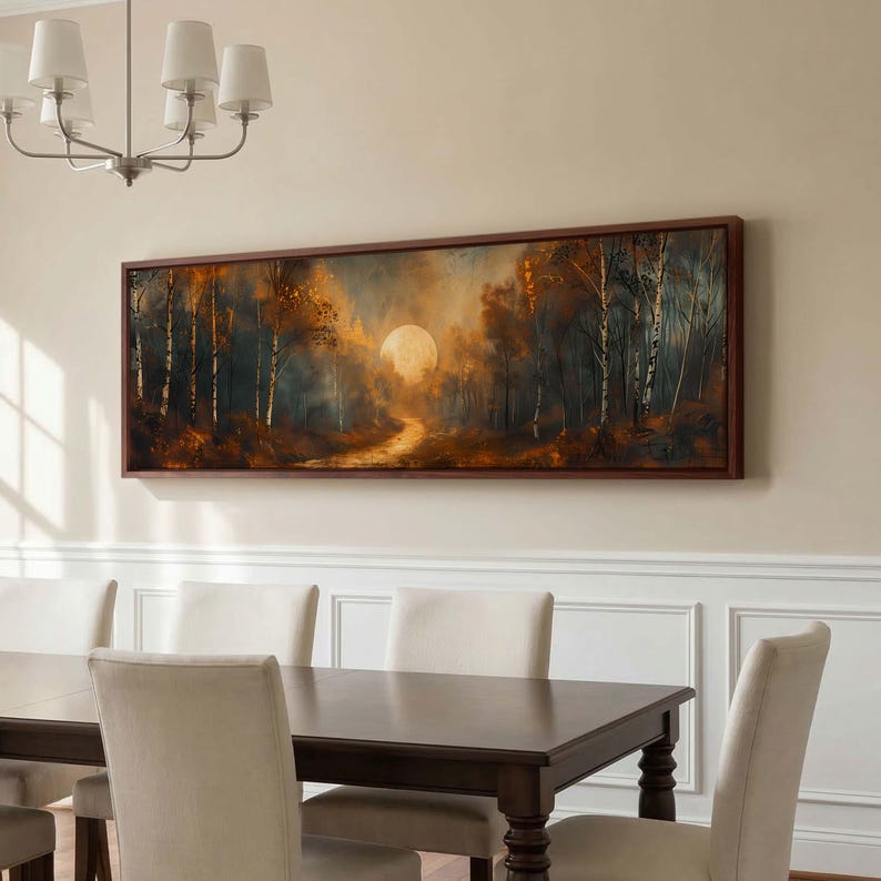 Mystical Woodland Panoramic Landscape - Glowing Moon Dark Forest Canvas ...