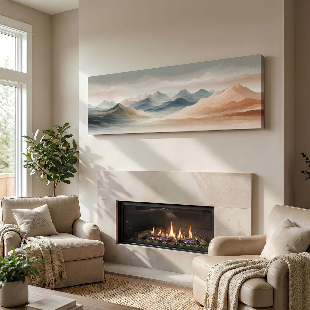 Abstract Mountain Landscape Framed Wall Art – Modern Wide Panoramic ...