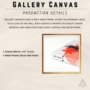 Puede incluir: Un lienzo de galer&iacute;a con un marco interior profundo de madera de pino maciza. El lienzo tiene una profundidad de 4 cm. El texto en la imagen dice: GALLERY CANVAS, PRODUCTION DETAILS, CANVAS DEPTH: 1.5" (4 CM), INNER FRAME: SOLID PINE WOOD.