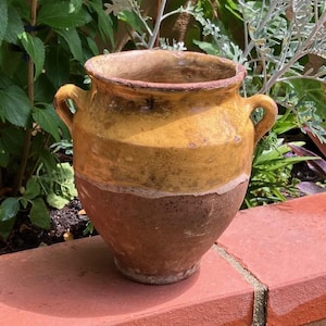 TIMEWoRN Weathered 8"H GoLDEN Yellow FrenchCOUNTRYFARM CONFiT PoT CRACKLED Glaze Buff Terracotta Numbered CAMPAGNE CHiC French Kitchen Core