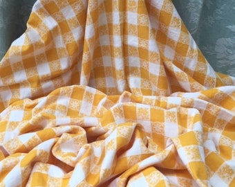 Beautiful 1920-40s French TABLE CLOTH Golden Yellow Floral CHECKS Traditional JAcQUARD Double Weave Kitchen PRoVENCE BiSTROT Café Restaurant
