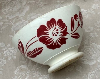 N1 - Oude Vtg Franse CAFE au LAIT BoWL Donkerrood bloemendecor Digoin COUNTRyFARM Rustieke keuken CAMPAGNE CHiC Ontbijtkoffie BoL Collectie