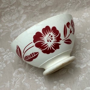 Large Rustic French CAFE au LAIT BoWL Dark Red FLoRAL Decor DIGOiN COUNTRyFARM Kitchen Core CAMPAGNE CHiC Breakfast Coffee BoL Collection