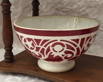 Rare Old French CAFE au Lait BOWL Red ORIENTAL Decor STARs and IsLAMIC CREsCENT French Colonies 1920 Bol ORiENTALiSTE Croissant Hostess Gift