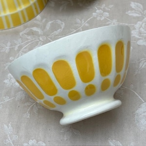 N1- Vtg French CAFE au LAIT BoWL Geometrical YELLoW Decor Digoin COUNTRyFARM Rustic KiTCHEN CAMPAGNE CHiC Breakfast CoFFEE Free SHiPPING !!!