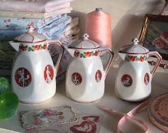 3 Charming St Uze CHERUBS Milk PITCHERS Ceramic Chimney Mantel Decor ANgES Musiciens Graduating Size Canisters CHiC CountryFarm Kitchen Core