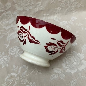Old Vtg French CAFE au LAIT BoWL Red Rose Buds Stamped Digoin COUNTRyFARM Rustic Kitchen CAMPAGNE CHiC Breakfast Coffee BoL Collection