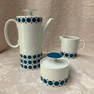 Vintage 60-70s Porcelain COFFEE SET THoMAS GERMANY Graphic Design &quot;MEDALLiON&quot; Coffee or Tea Pot/Sugar Bowl/Creamer Happy Days Seventies