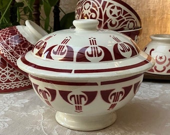 Bol à café au lait couvert DiGOIN le plus rare, motif rouge islamique, nom « MySON » inhabituel, pays de ferme, cuisine maison, cadeau vintage pour la fête des mères