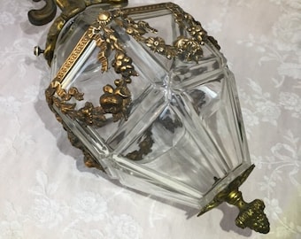 Antique Arts&Crafts BRONZE Entrance LANTERN ART NoUVEAU Beveled CRySTALLiNE Glass Gorgeous GiLT RoSE Garland PARiS Mansion French LUxURY