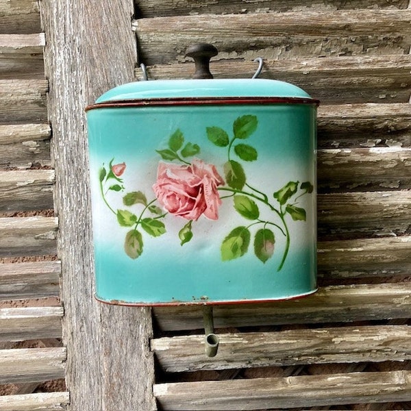 CHARMiNG Vtg 1920 French Enamelware LAVABO Fountain Aqua Green Shading Life-size Pink RoSE Pattern No Basin Campagne CHiC CoUNTRY Kitchen